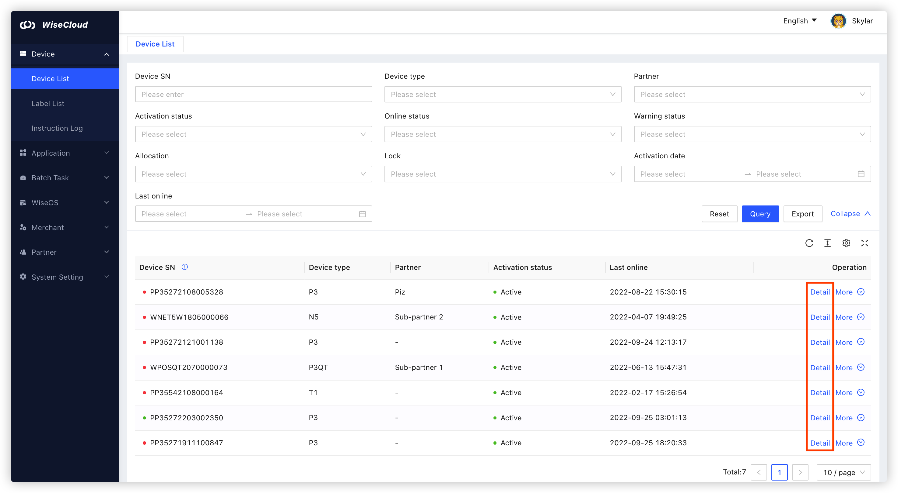 Within the detail page