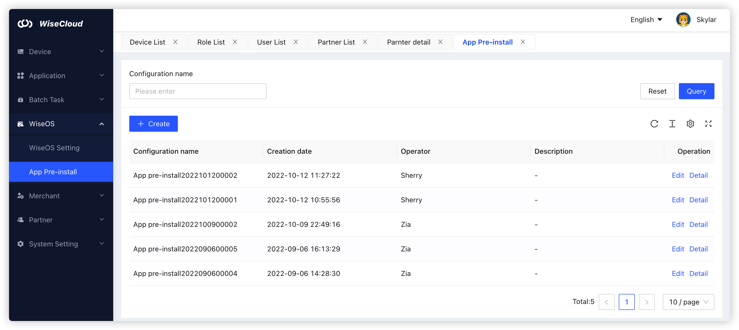 Create App Preinstall Configuration