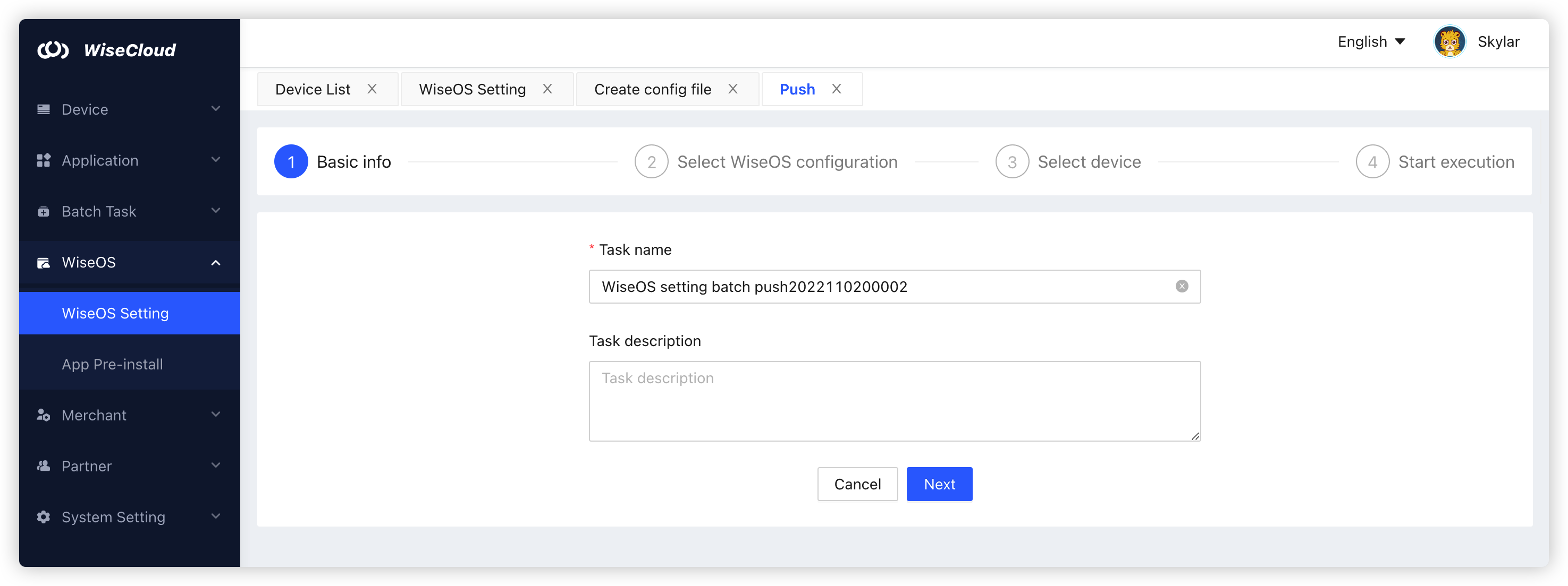 Step 3 select the wiseos configuration 
